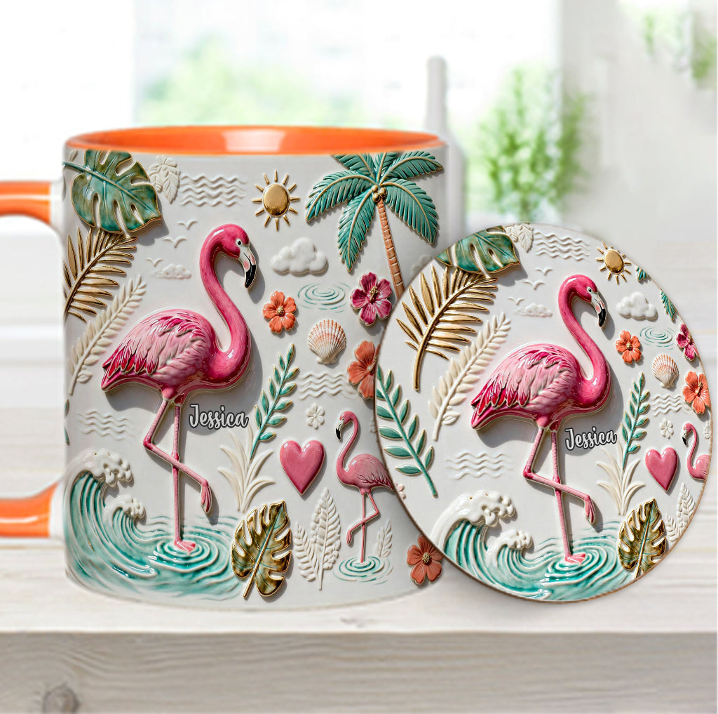 Love Flamingo - Personalized Flamingo Accent Mug & Coaster