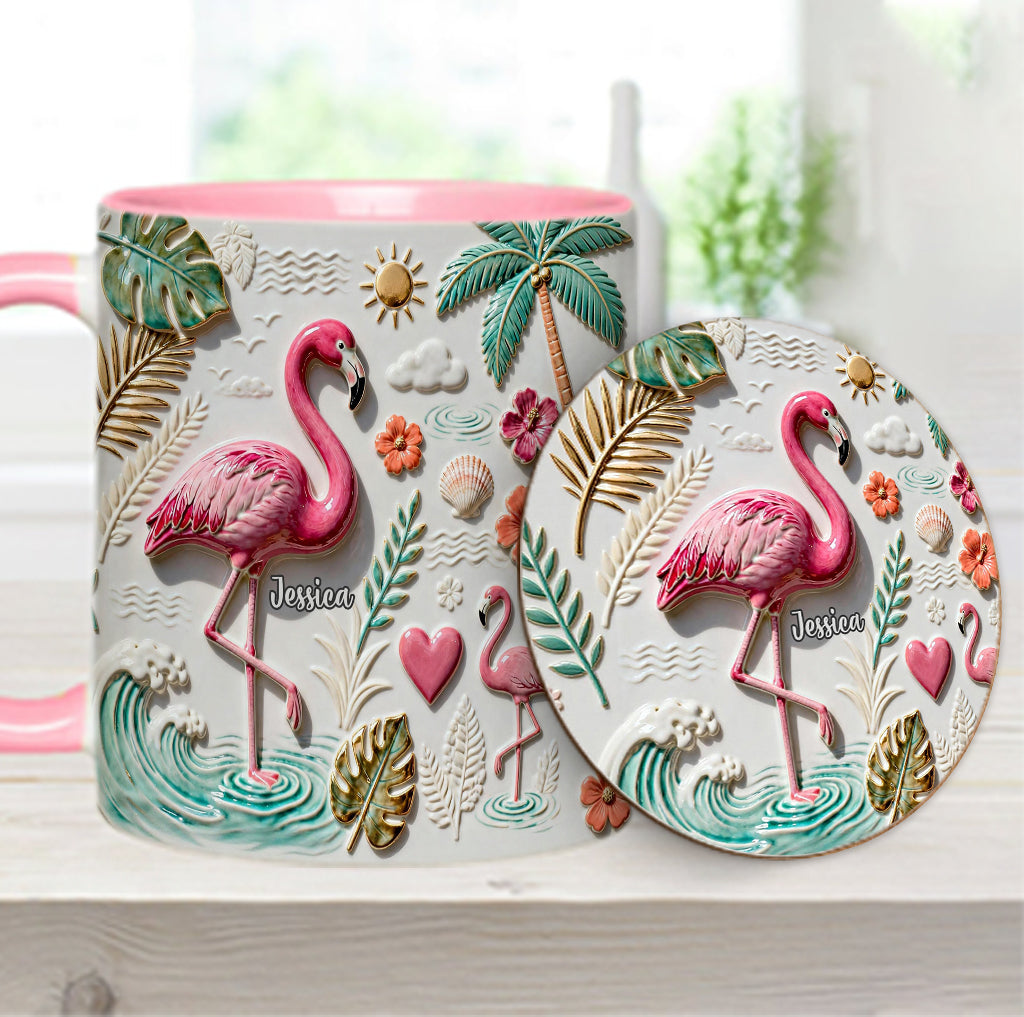 Love Flamingo - Personalized Flamingo Accent Mug & Coaster
