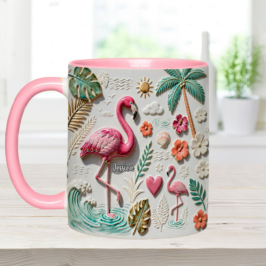 Love Flamingo - Personalized Flamingo Accent Mug & Coaster