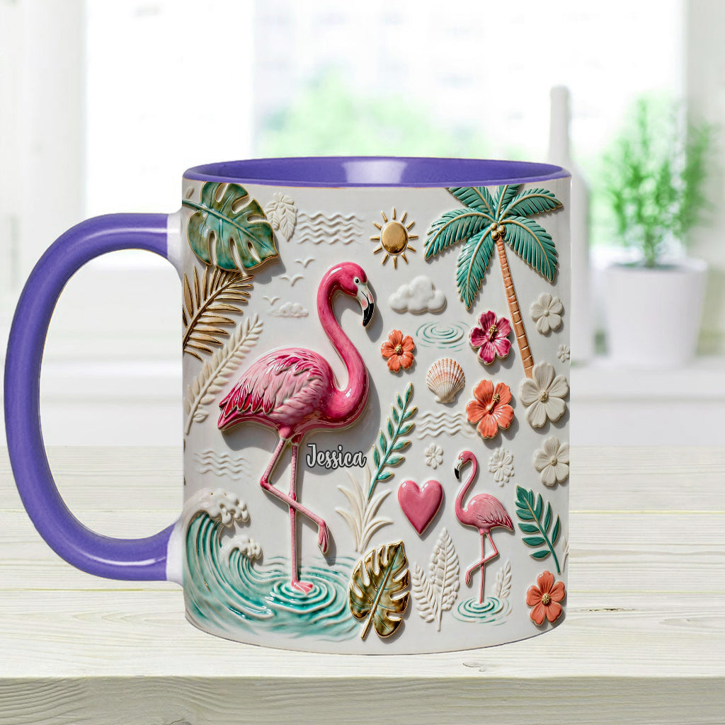 Love Flamingo - Personalized Flamingo Accent Mug & Coaster
