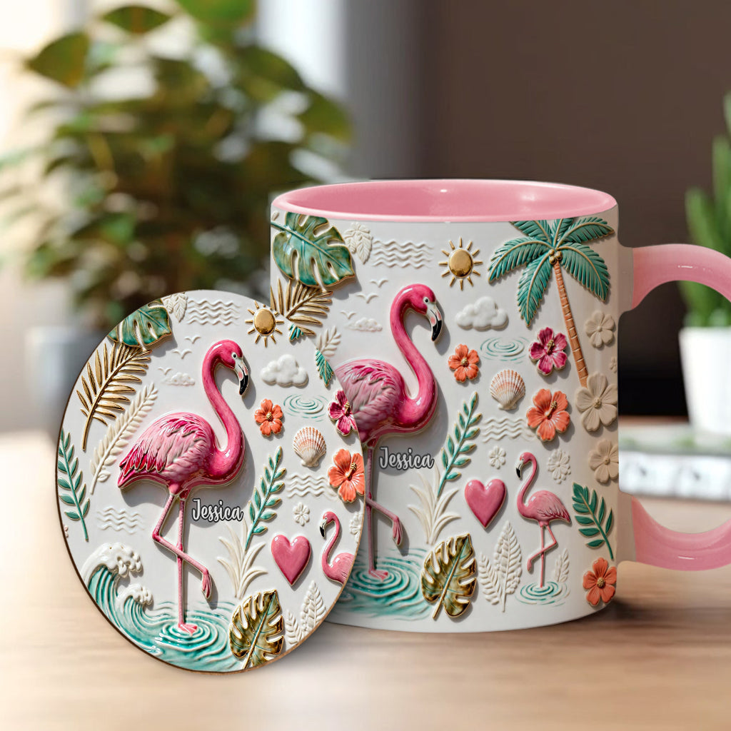 Love Flamingo - Personalized Flamingo Accent Mug & Coaster