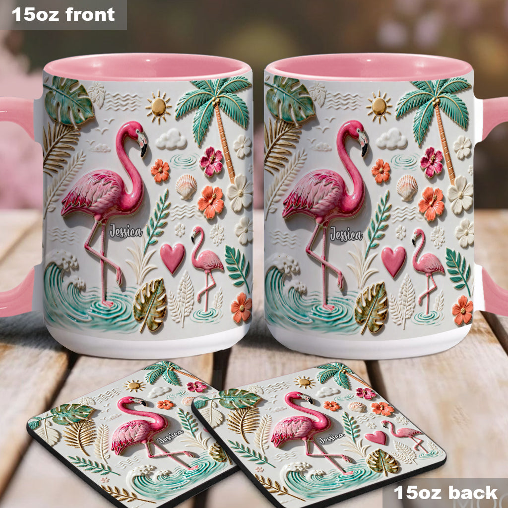 Love Flamingo - Personalized Flamingo Accent Mug & Coaster