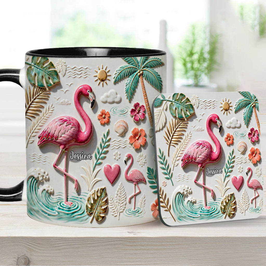 Love Flamingo - Personalized Flamingo Accent Mug & Coaster