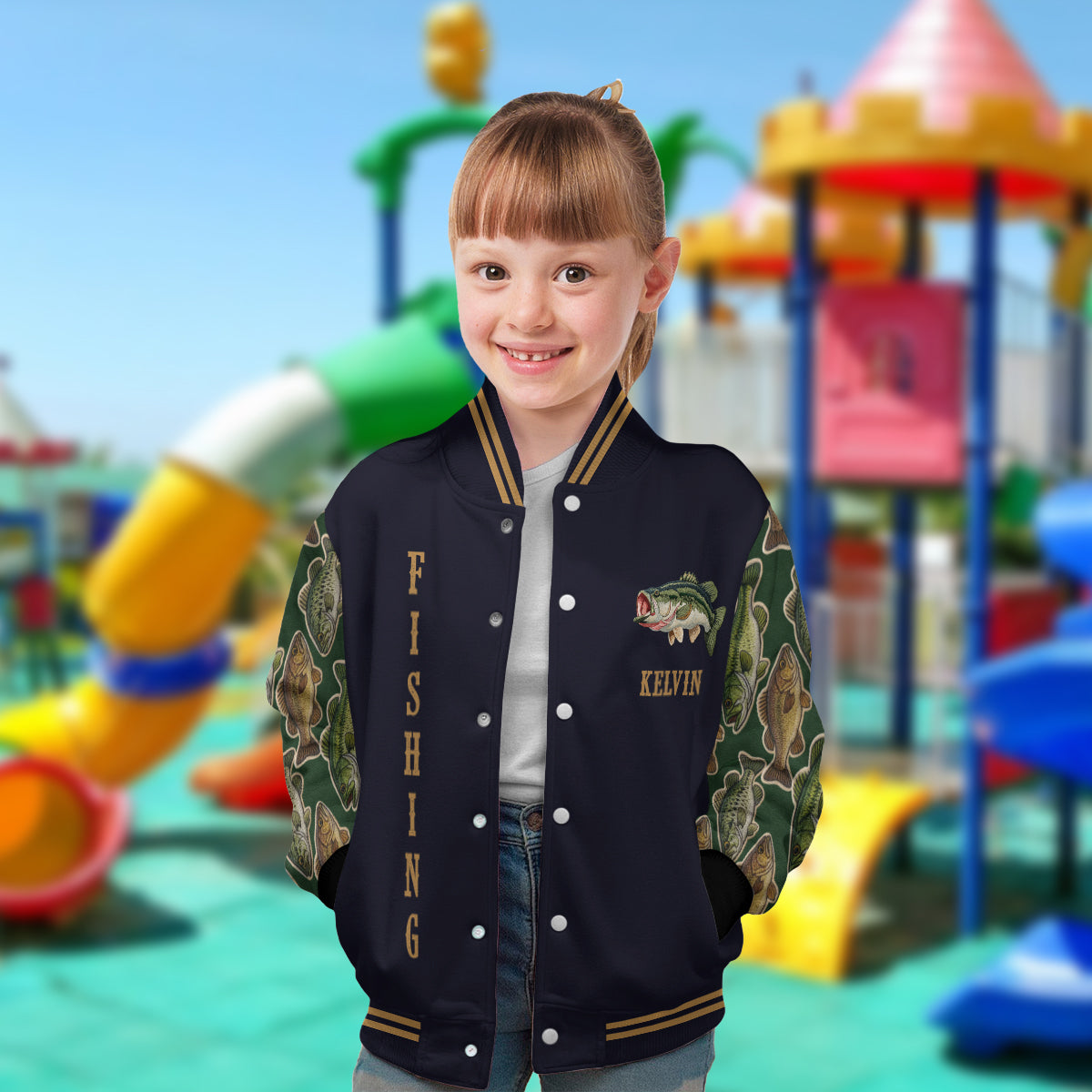 Liebe zum Angeln – Personalisierte Angel-Collegejacke