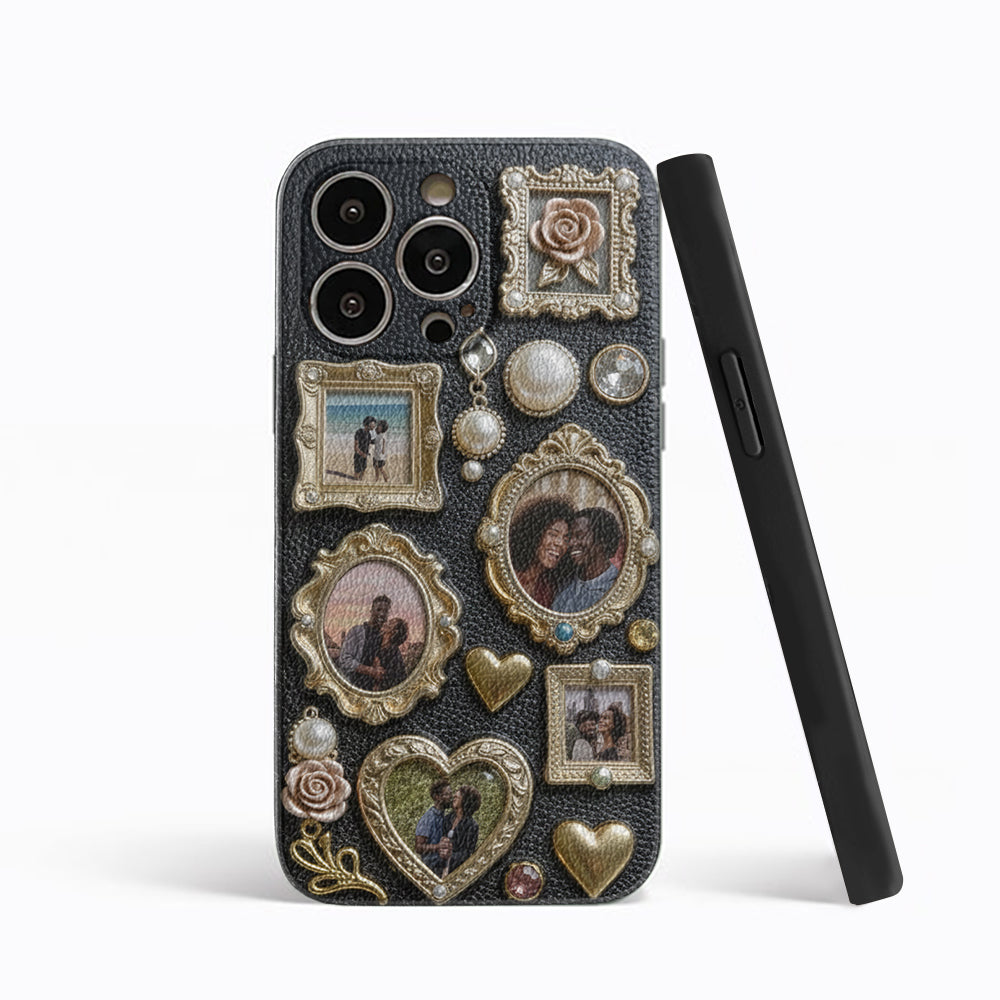 Einzigartiges Geschenk für Paare: Personalisierter Fotorahmen aus Leder – Handyhülle für Paare