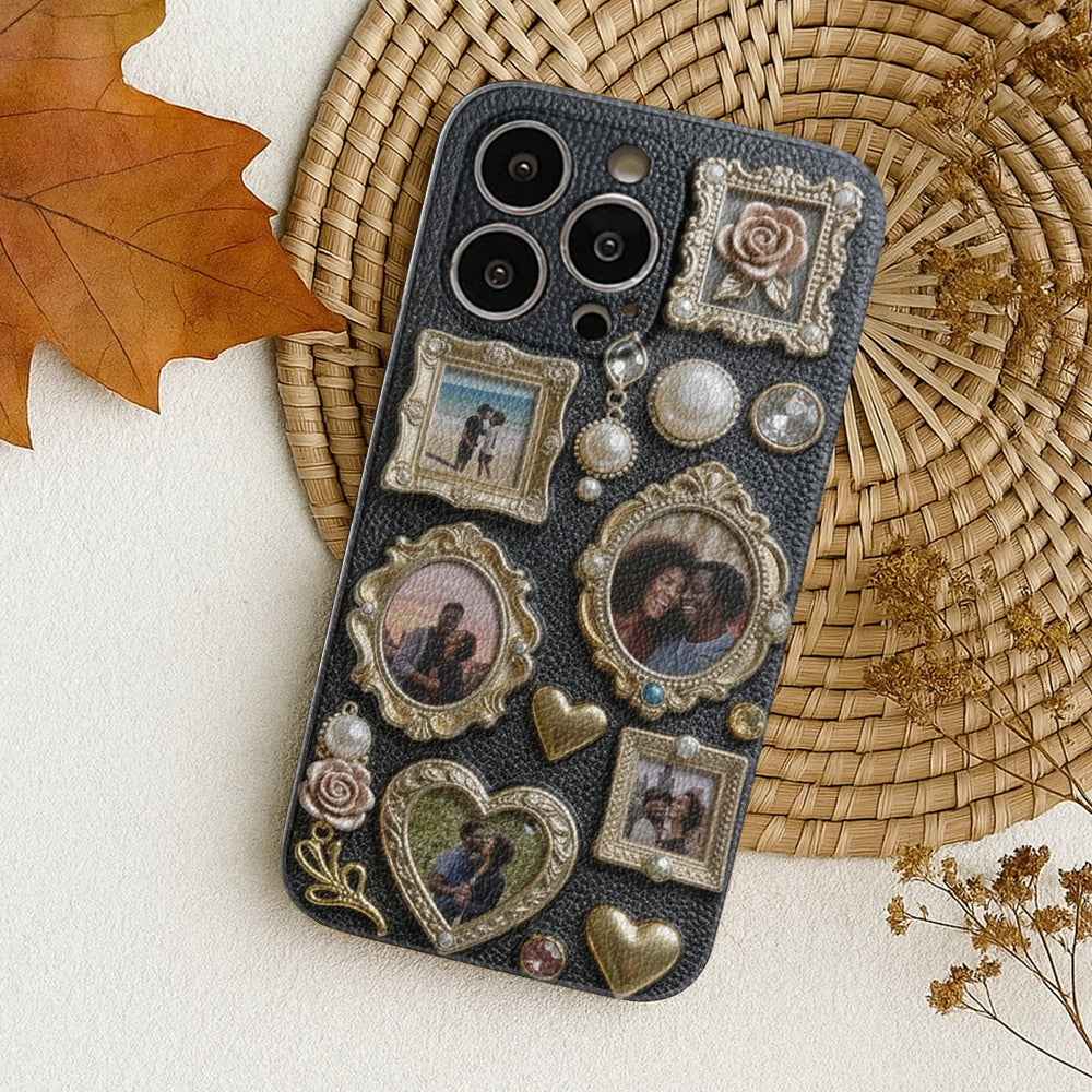 Einzigartiges Geschenk für Paare: Personalisierter Fotorahmen aus Leder – Handyhülle für Paare