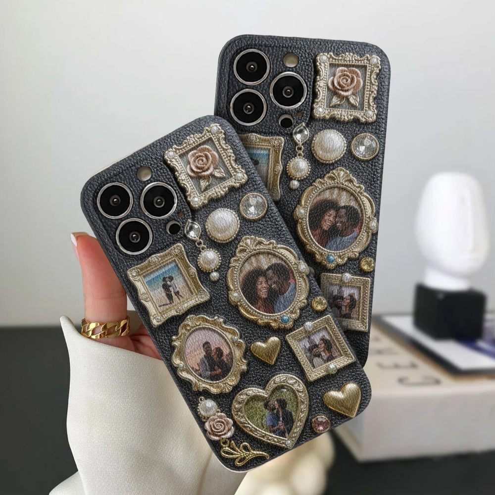 Einzigartiges Geschenk für Paare: Personalisierter Fotorahmen aus Leder – Handyhülle für Paare