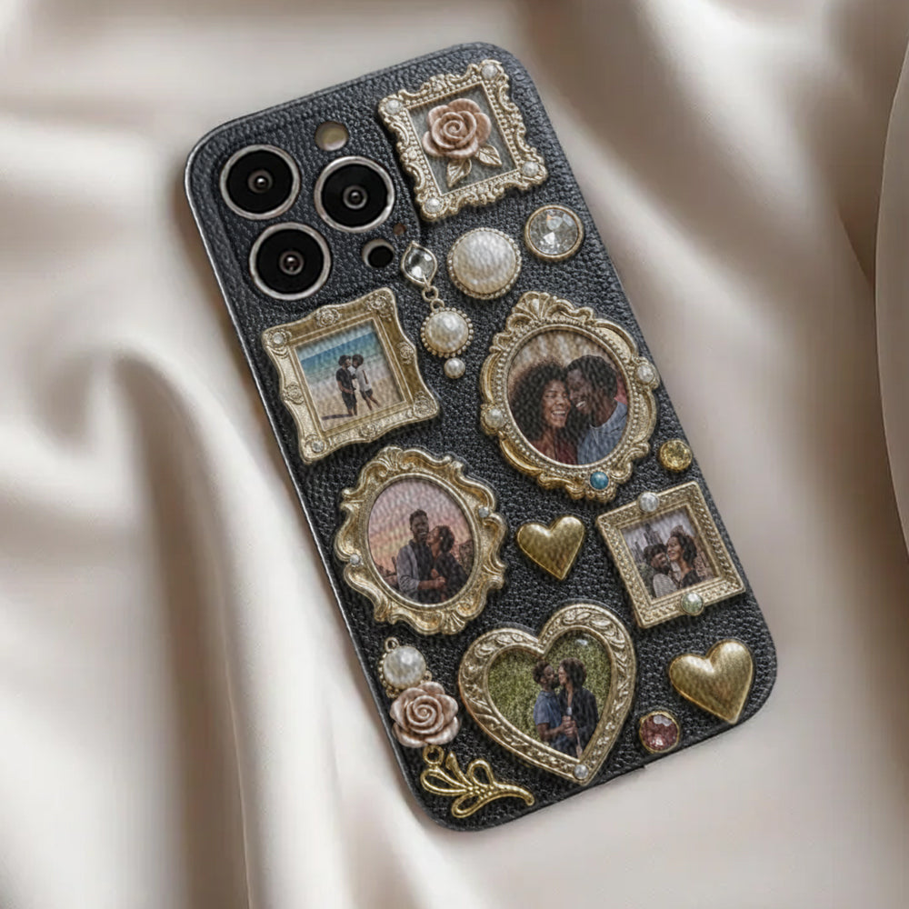 Einzigartiges Geschenk für Paare: Personalisierter Fotorahmen aus Leder – Handyhülle für Paare