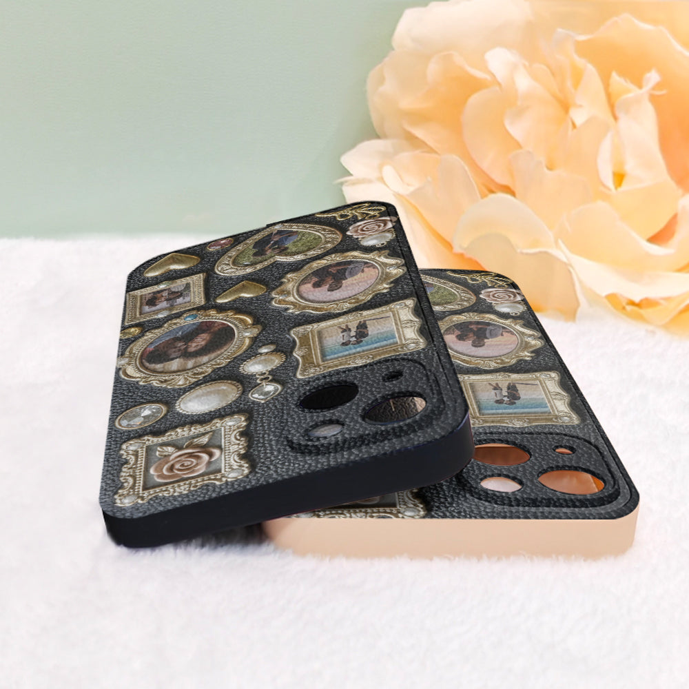 Einzigartiges Geschenk für Paare: Personalisierter Fotorahmen aus Leder – Handyhülle für Paare