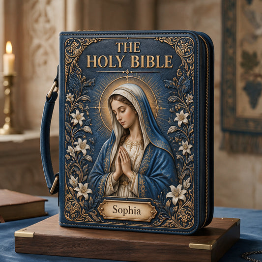 Personalisierte Christliche Lederbibelhülle für Frauen/ Männer - Katholisches Maria Design