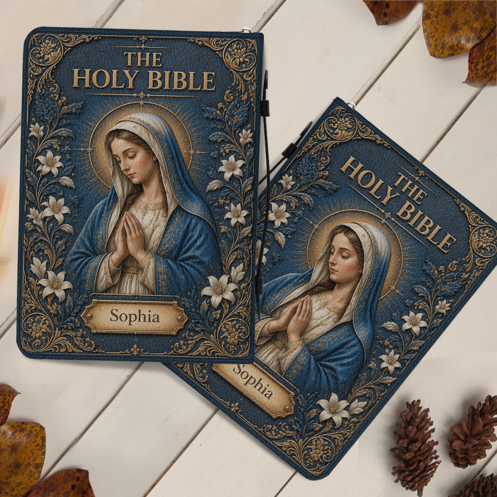 Catholic Mary Design Bible Cover For Women/ Men - Personalized Christian Leather Bible Cover Bag