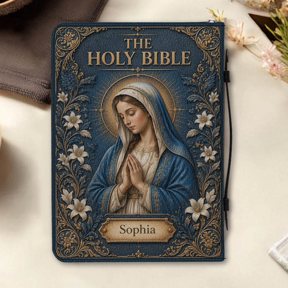 Catholic Mary Design Bible Cover For Women/ Men - Personalized Christian Leather Bible Cover Bag
