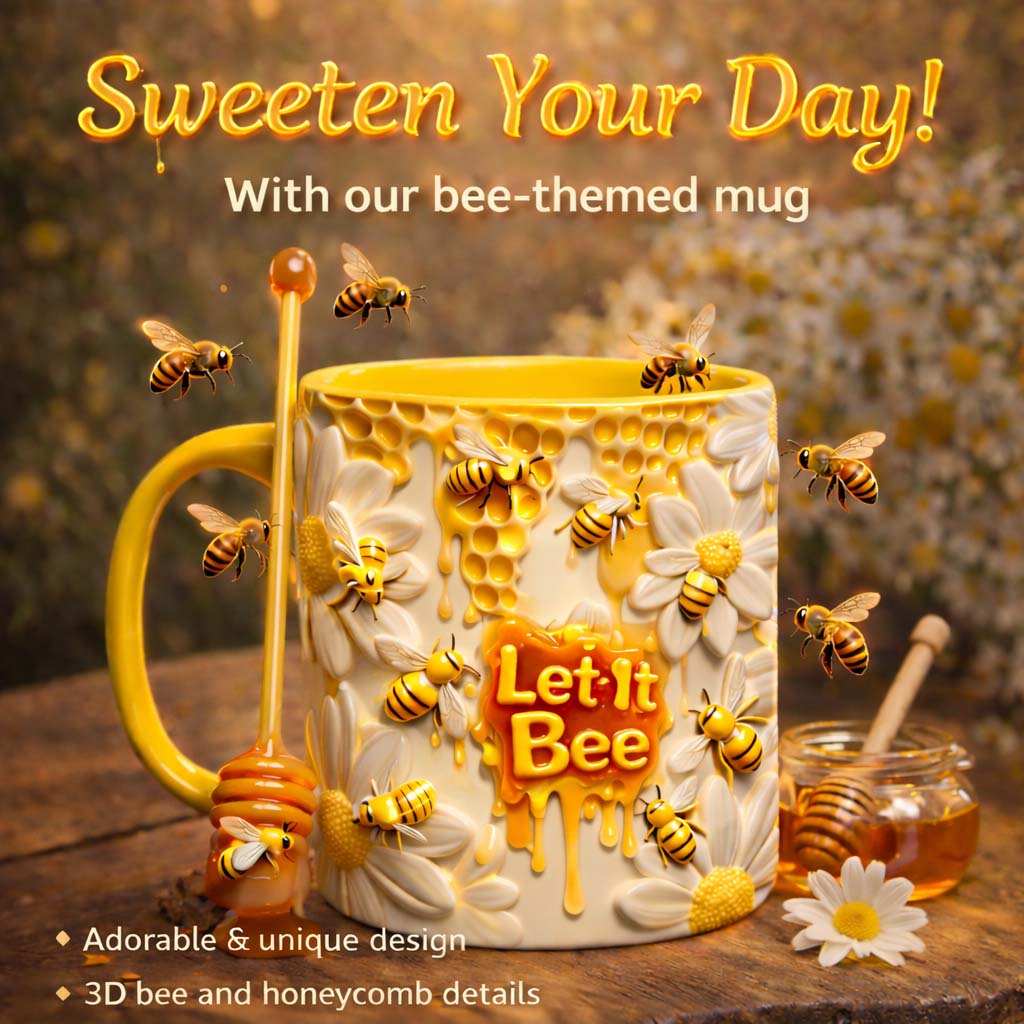 Let It Bee, Bee Flowers - Mug personnalisé avec agitateurs en acrylique