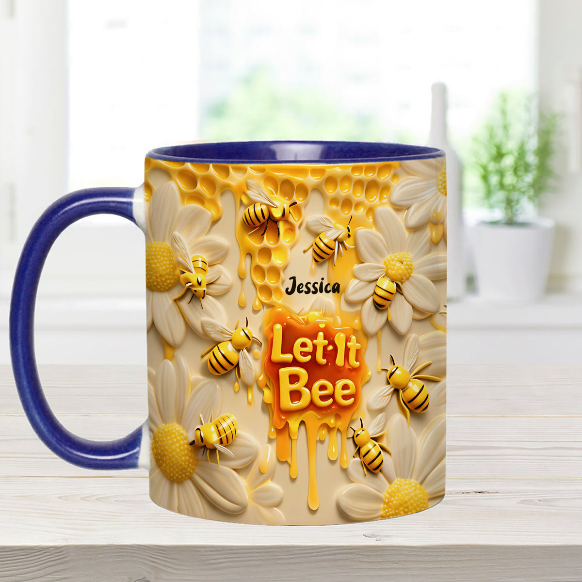 Let It Bee, Bee Flowers - Mug personnalisé avec agitateurs en acrylique