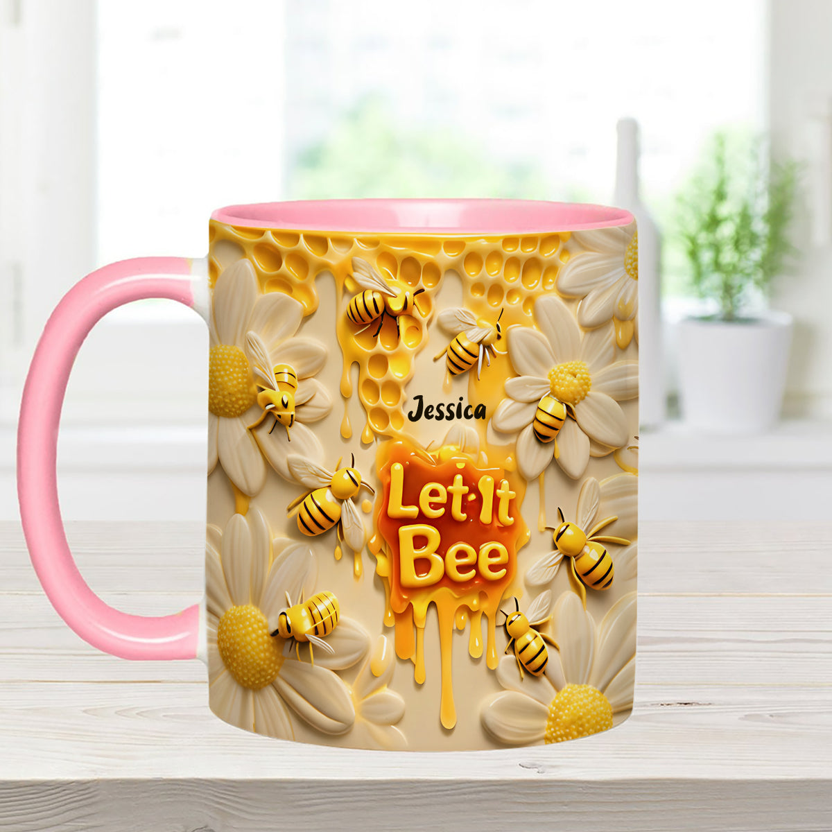 Let It Bee, Bee Flowers - Mug personnalisé avec agitateurs en acrylique