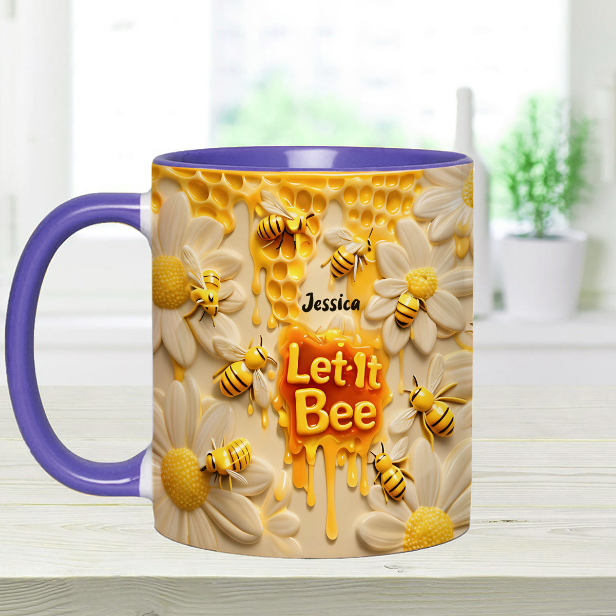 Let It Bee, Bee Flowers - Mug personnalisé avec agitateurs en acrylique