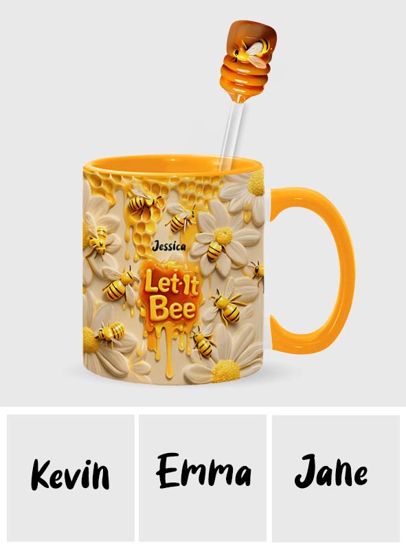 Let It Bee, Bee Flowers - Mug personnalisé avec agitateurs en acrylique