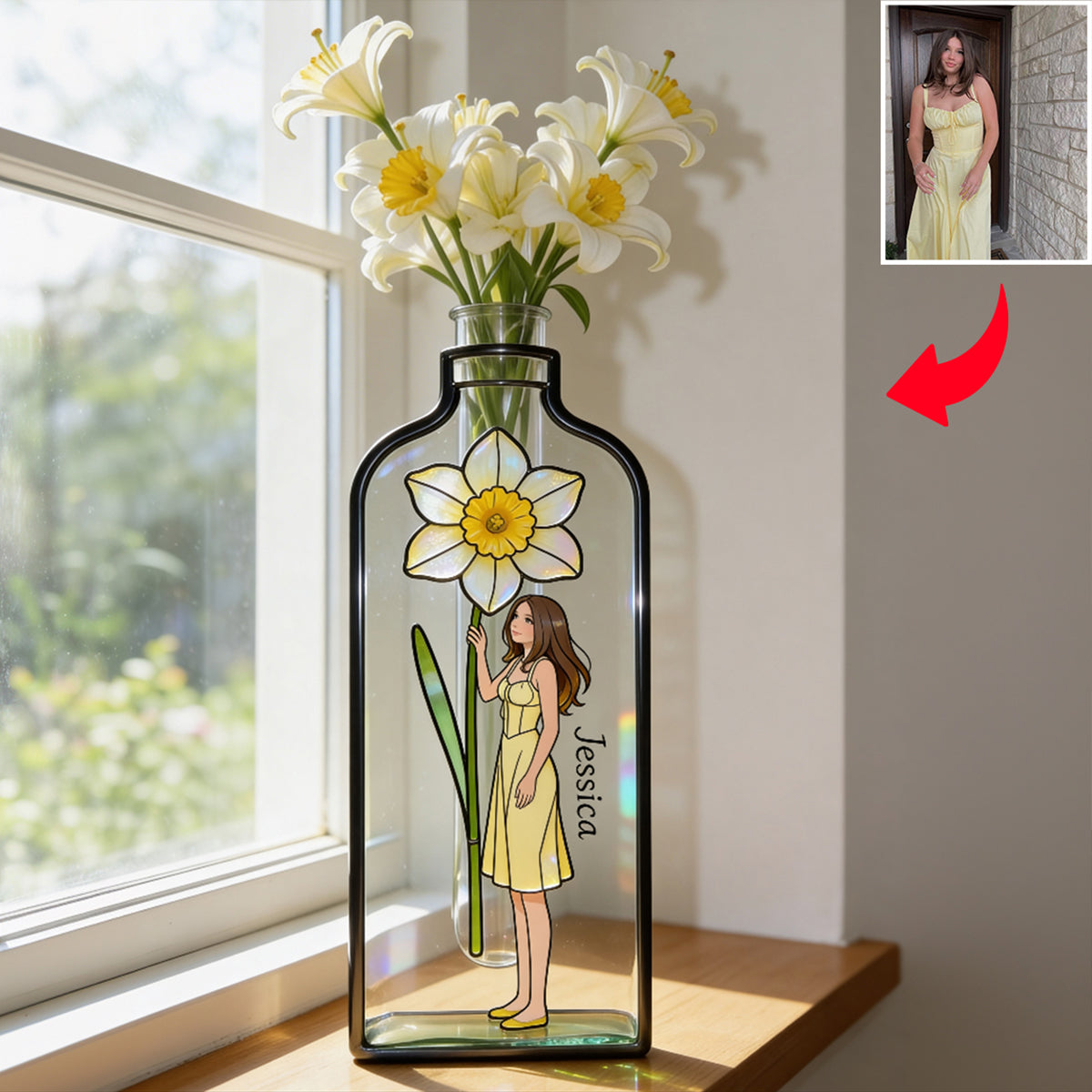 Custom Any Photo Favorite/ Birthmonth Flower - Personalized Birth Month Flower Custom Shape Acrylic Flower Vase