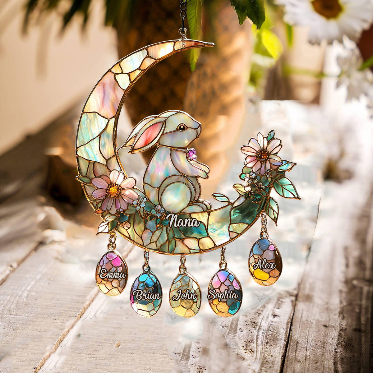 Grandma's Best Easter Gift - Personalized Grandma Window Hanging Suncatcher With Custom Charms