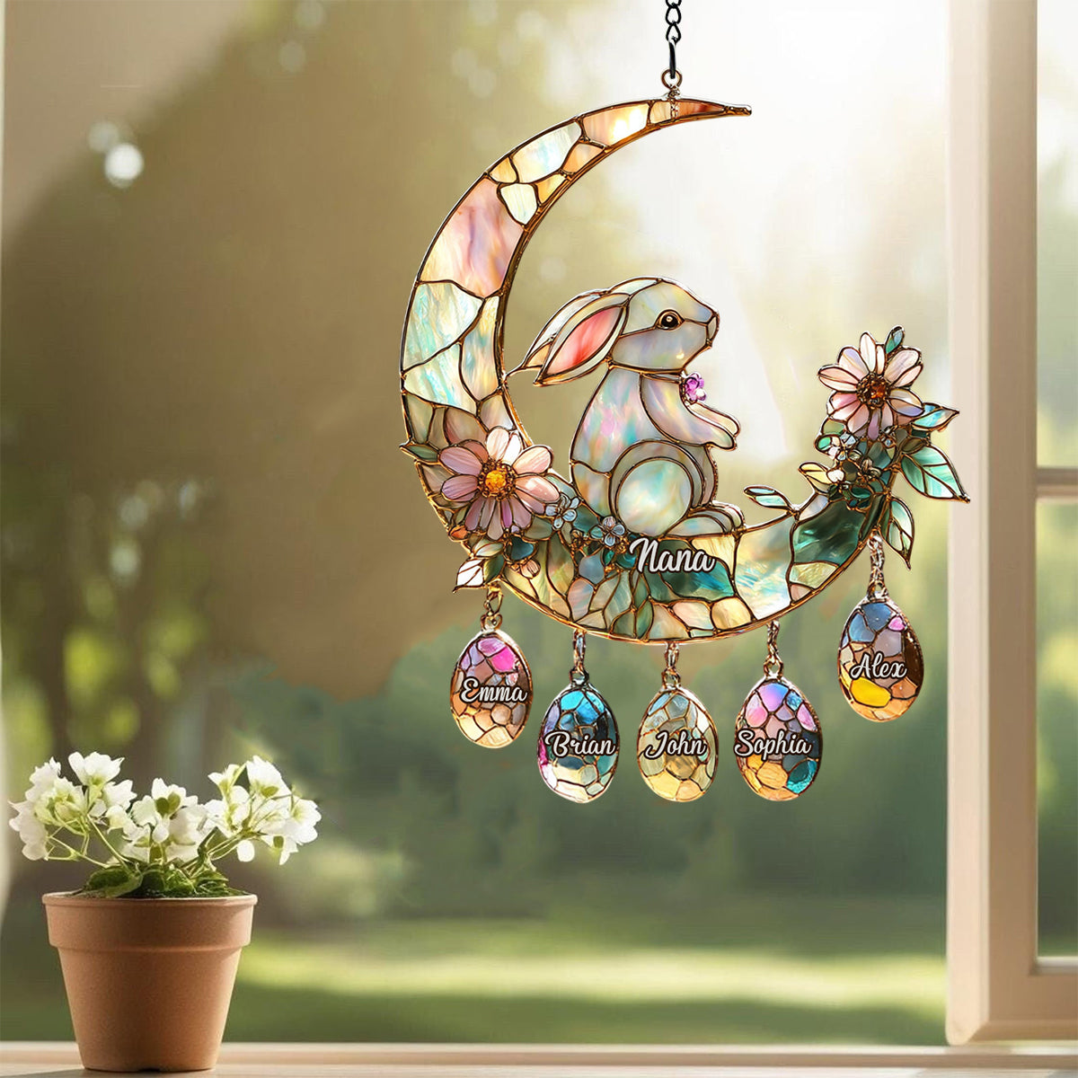 Grandma's Best Easter Gift - Personalized Grandma Window Hanging Suncatcher With Custom Charms
