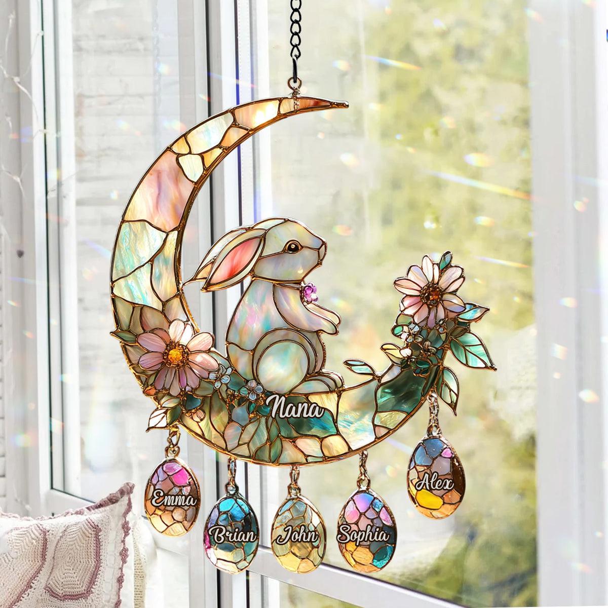 Grandma's Best Easter Gift - Personalized Grandma Window Hanging Suncatcher With Custom Charms
