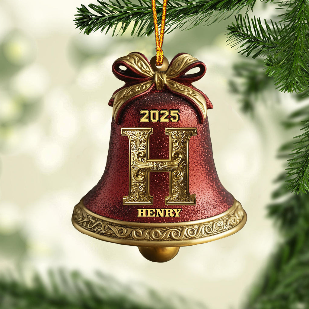 Custom Gold Bell Initial For Family, Merry Christmas 2025 - Personalized Family Ornament
