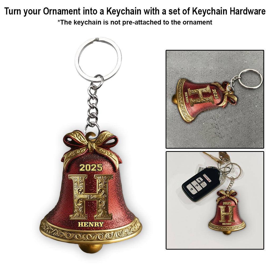 Custom Gold Bell Initial For Family, Merry Christmas 2025 - Personalized Family Ornament