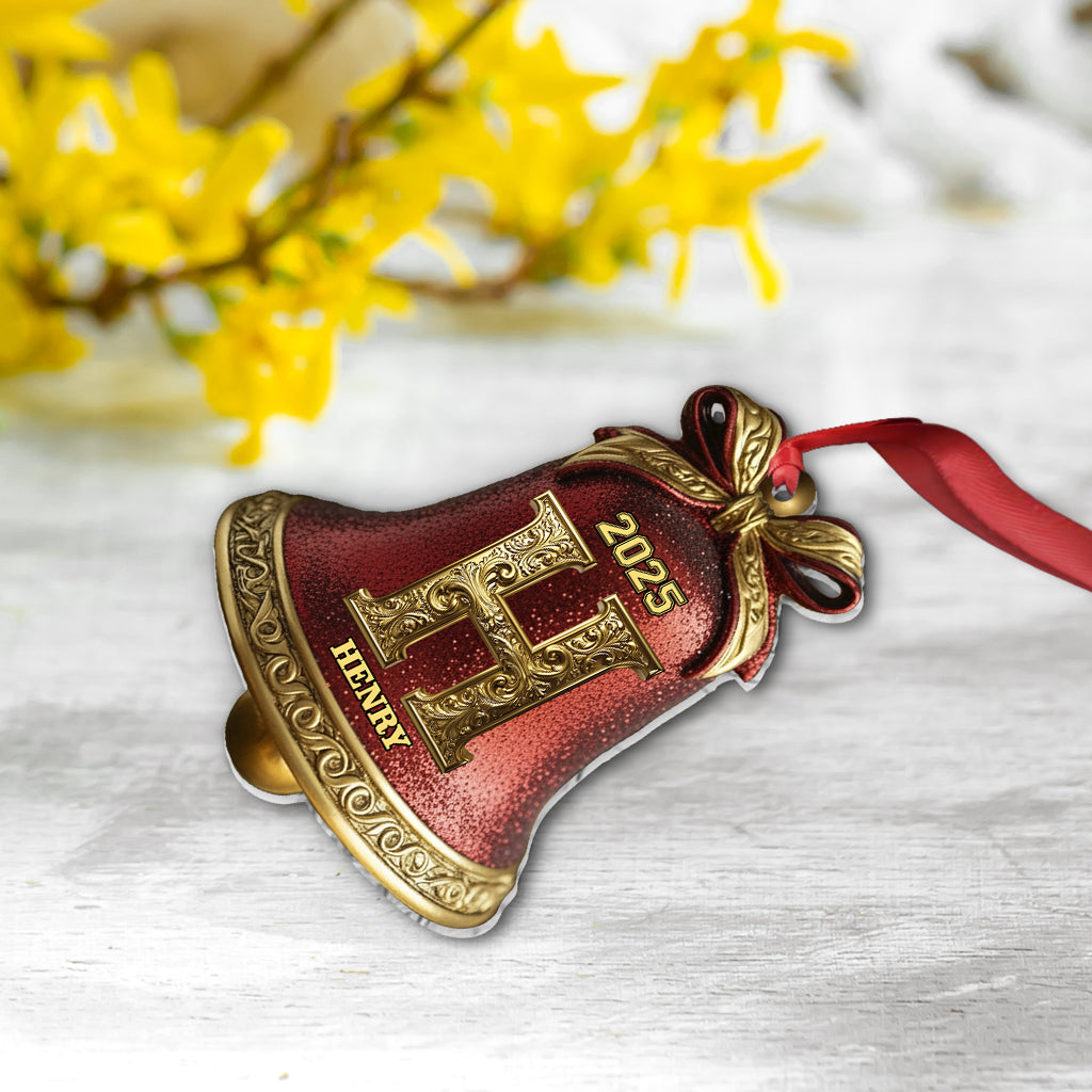 Custom Gold Bell Initial For Family, Merry Christmas 2025 - Personalized Family Ornament