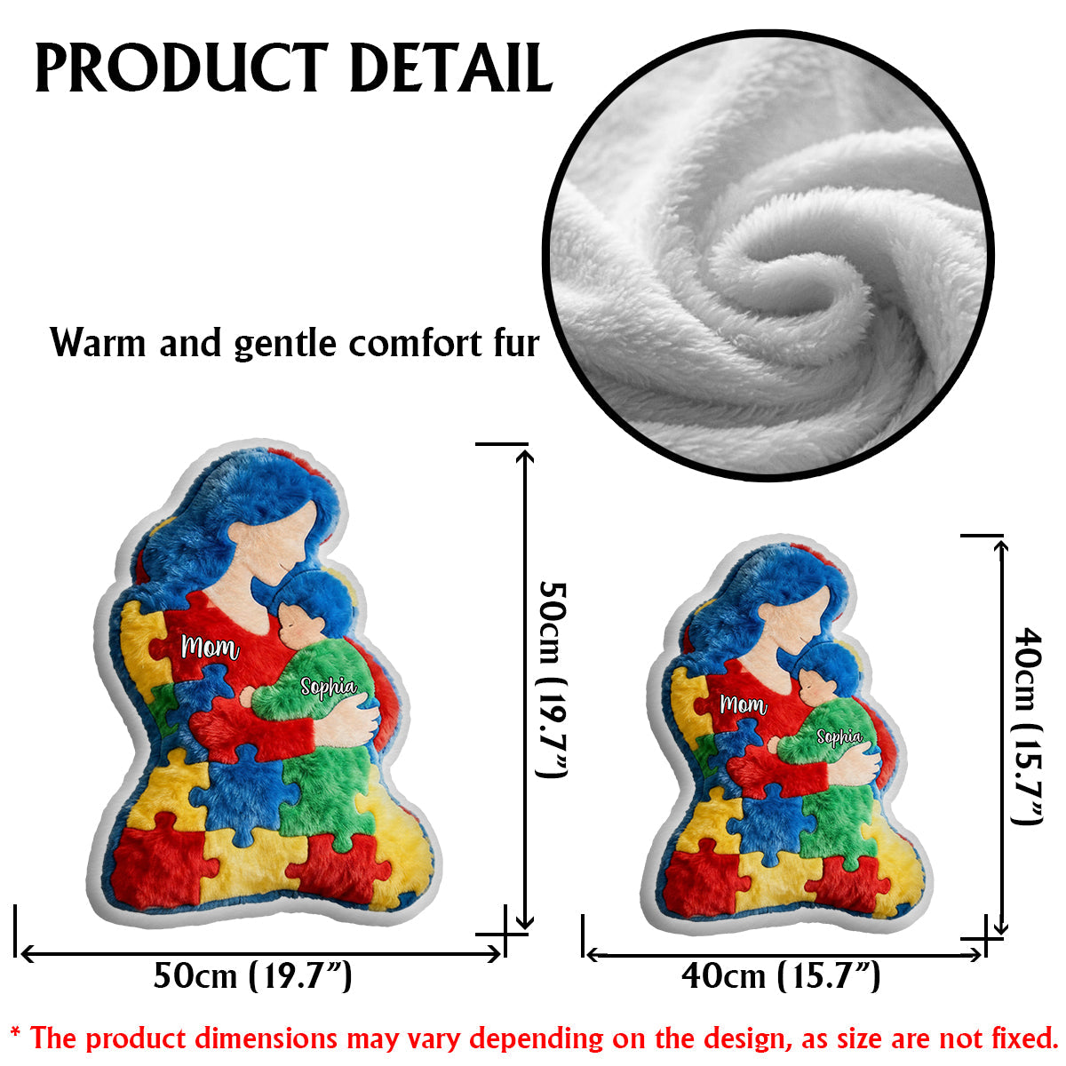 Mom And Kid - Personalized Autism Awareness Faux Fur Shaped Pillow