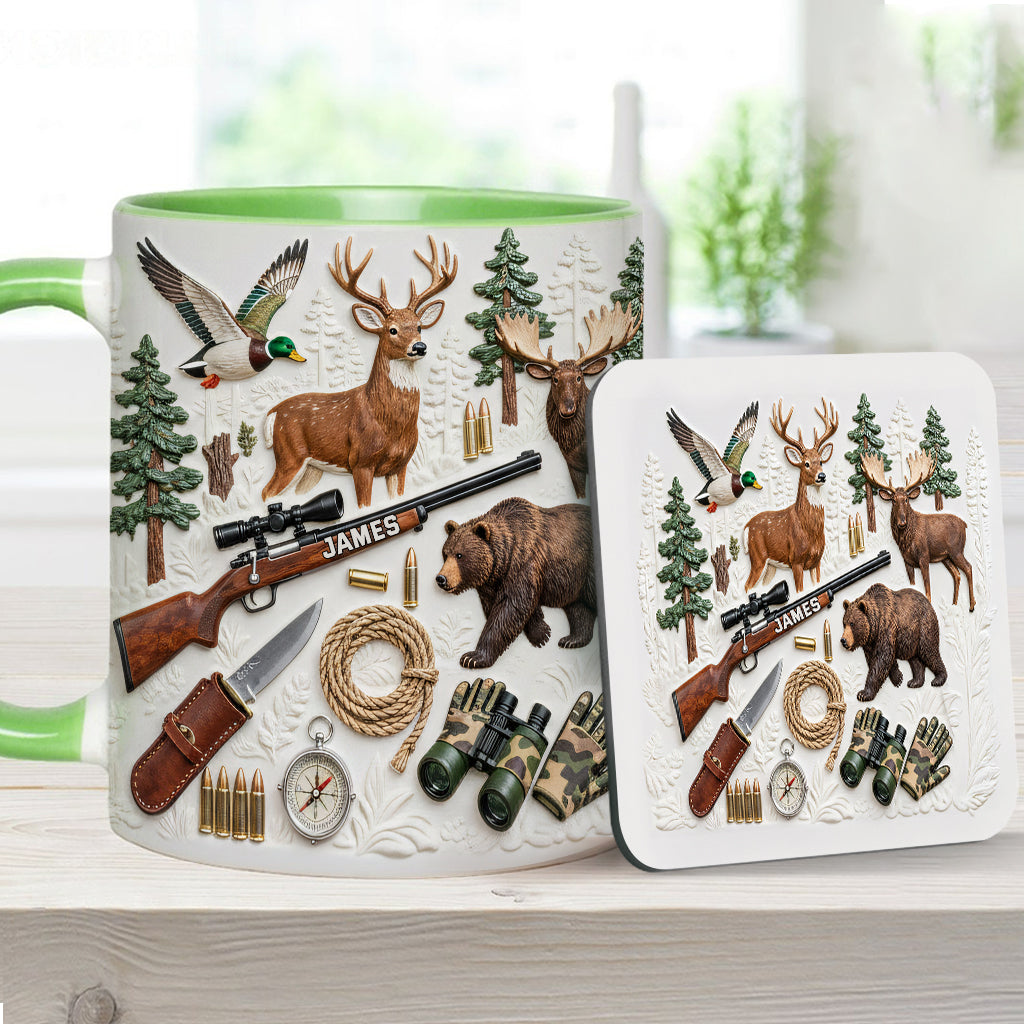 Liebe zur Jagd – Personalisierte Tasse und Untersetzer mit Jagdmotiv