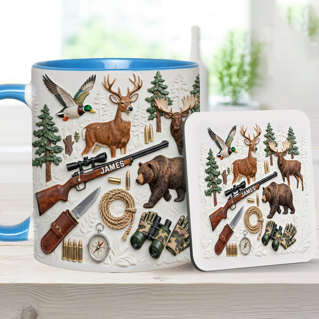Liebe zur Jagd – Personalisierte Tasse und Untersetzer mit Jagdmotiv
