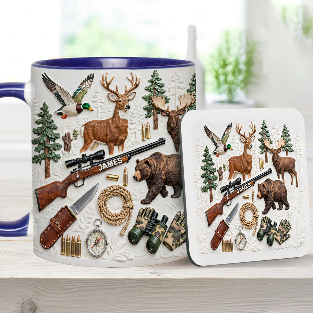 Liebe zur Jagd – Personalisierte Tasse und Untersetzer mit Jagdmotiv