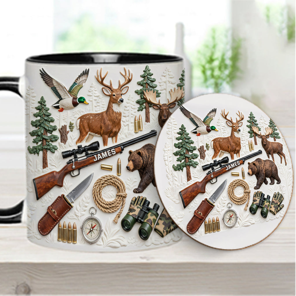 Liebe zur Jagd – Personalisierte Tasse und Untersetzer mit Jagdmotiv