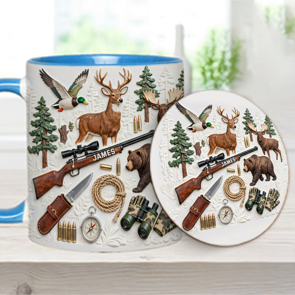 Liebe zur Jagd – Personalisierte Tasse und Untersetzer mit Jagdmotiv