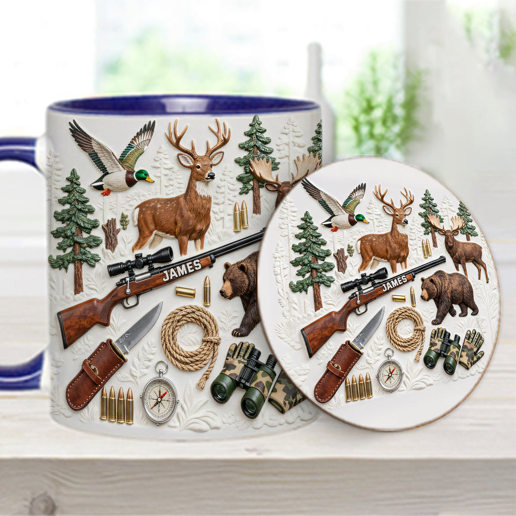 Liebe zur Jagd – Personalisierte Tasse und Untersetzer mit Jagdmotiv