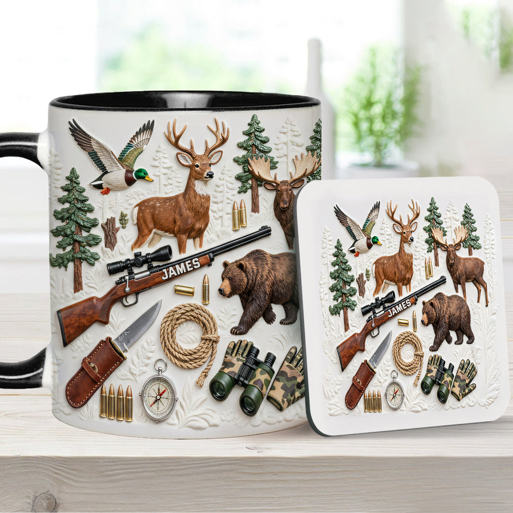 Liebe zur Jagd – Personalisierte Tasse und Untersetzer mit Jagdmotiv