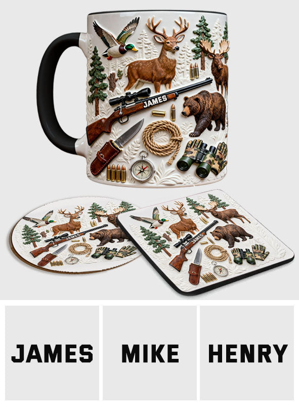 Liebe zur Jagd – Personalisierte Tasse und Untersetzer mit Jagdmotiv