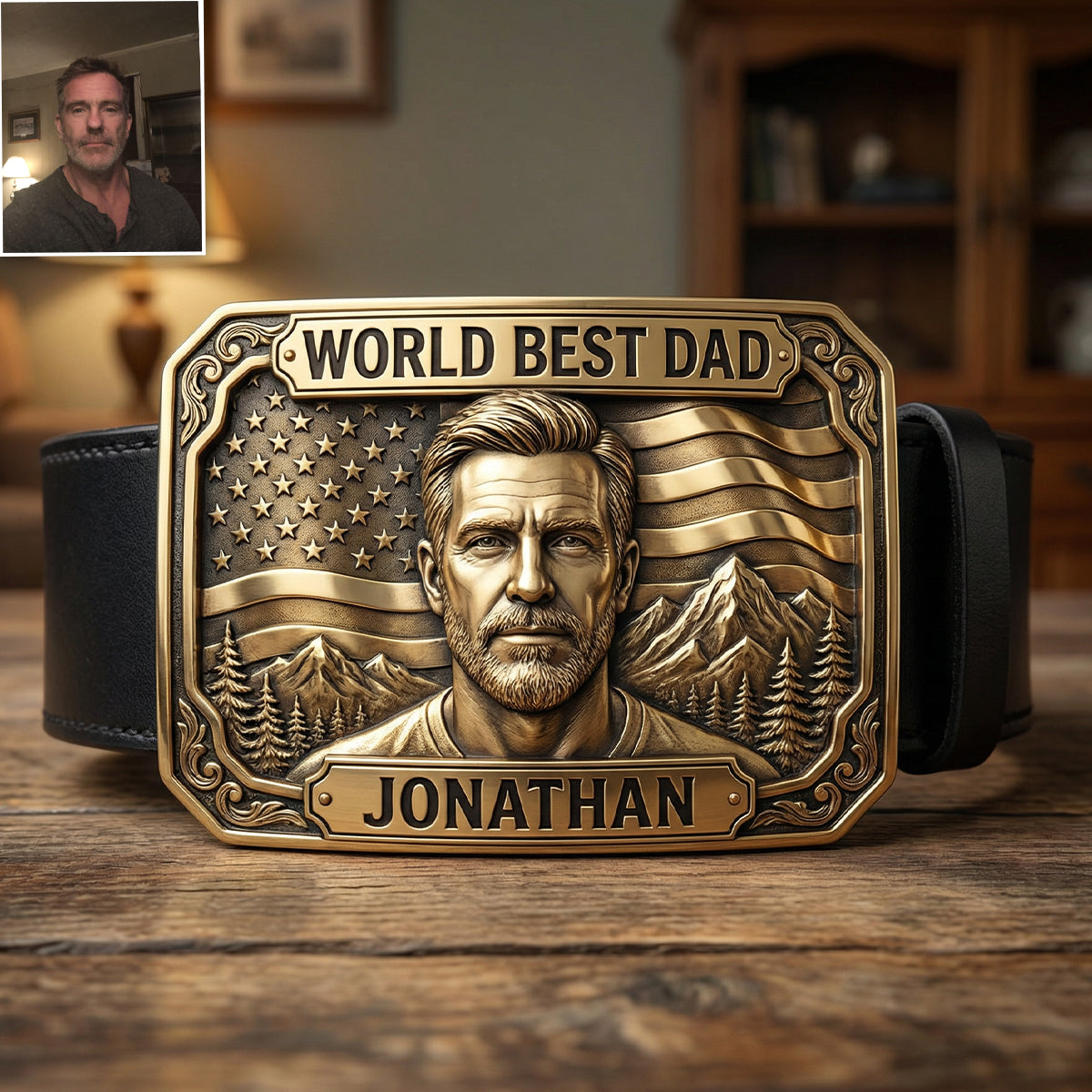 Unique Gift For Father's Day - Personalized Father Leather Belt With Shaped Buckle