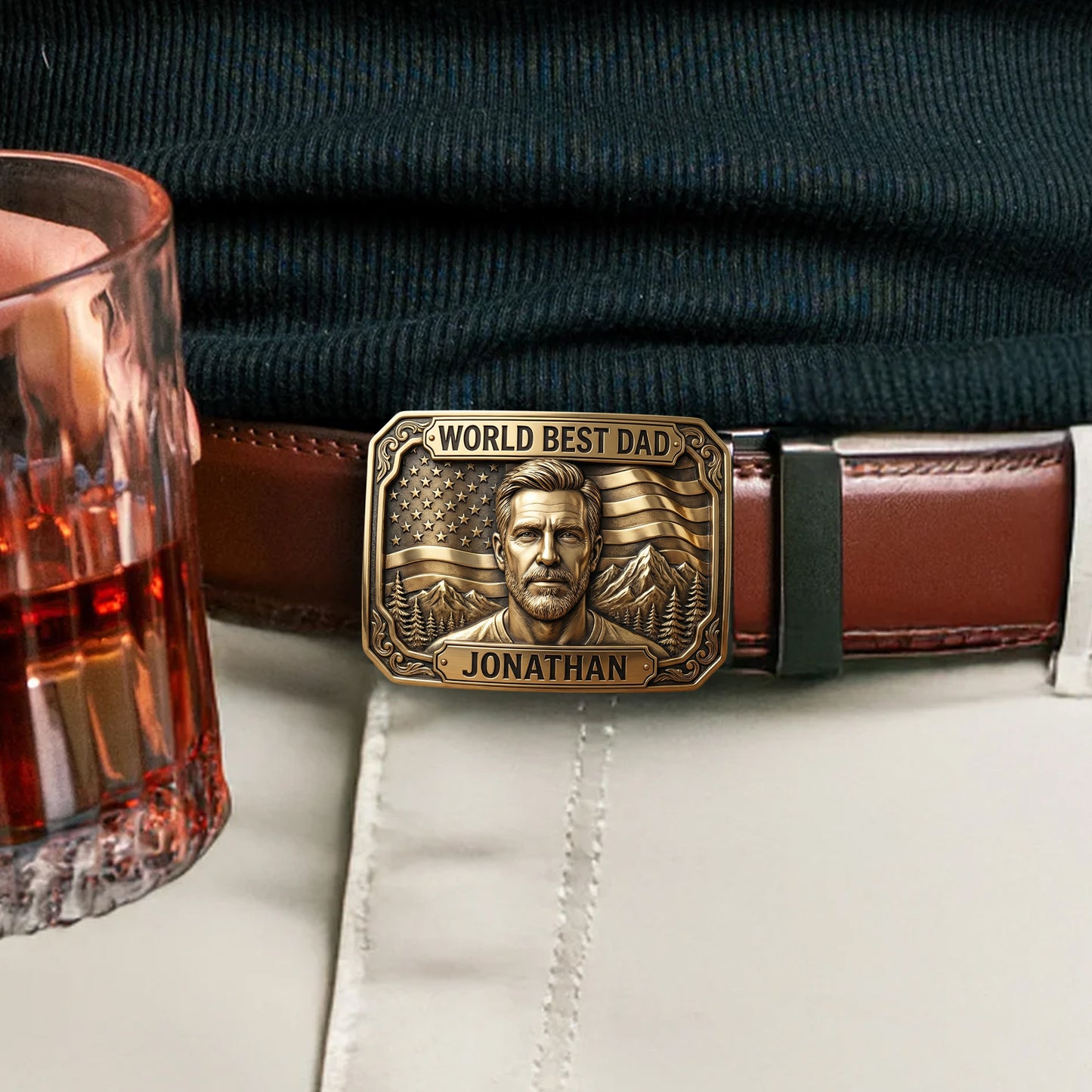 Unique Gift For Father's Day - Personalized Father Leather Belt With Shaped Buckle
