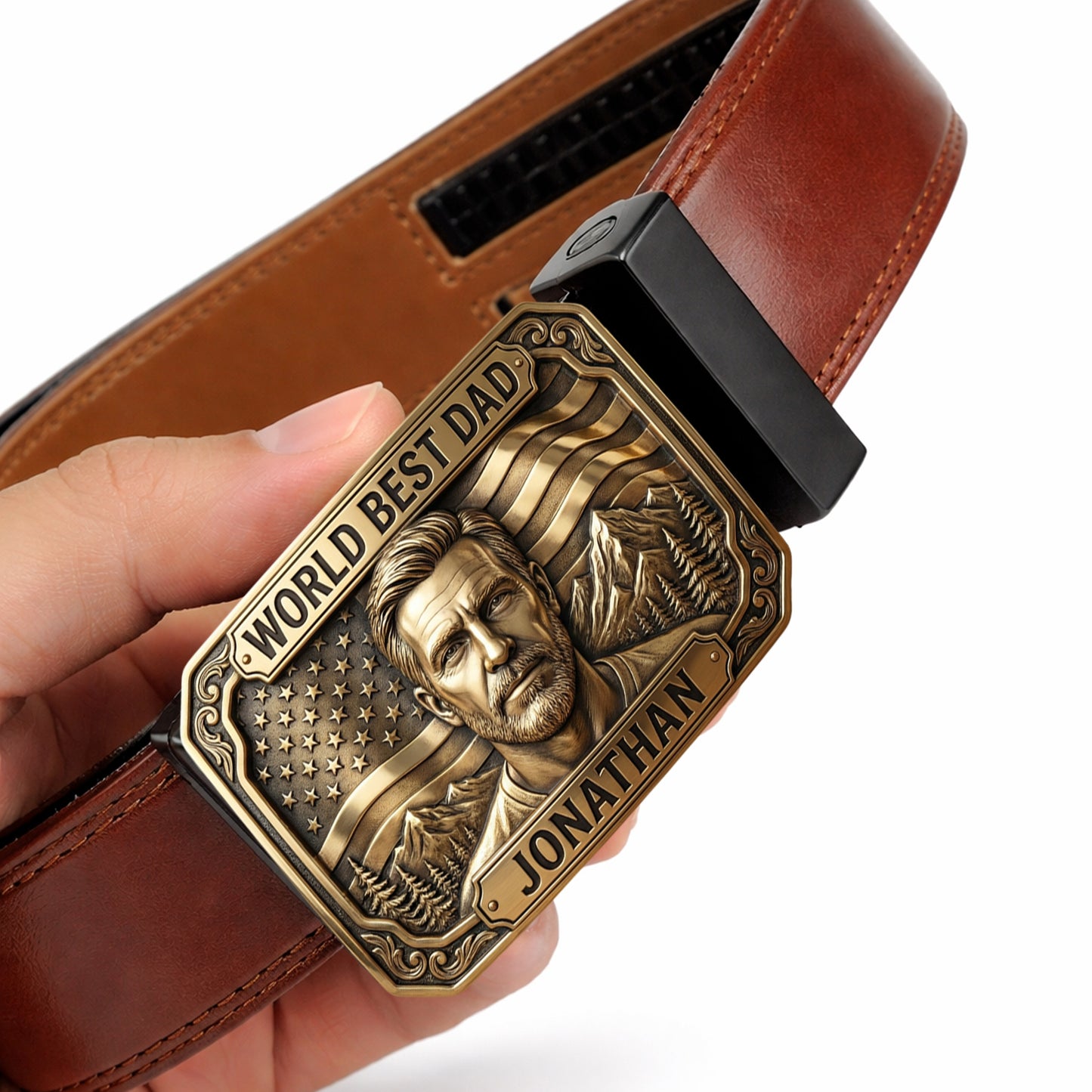 Unique Gift For Father's Day - Personalized Father Leather Belt With Shaped Buckle