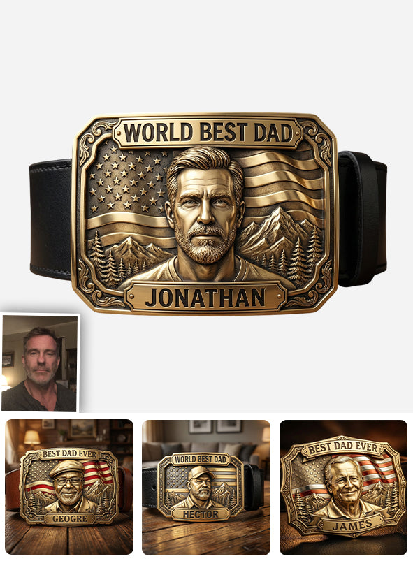 Unique Gift For Father's Day - Personalized Father Leather Belt With Shaped Buckle