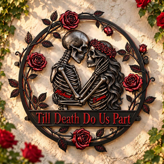Bis dass der Tod uns scheidet - Personalisierte 3D-gedruckte Totenkopf Metall-Schild