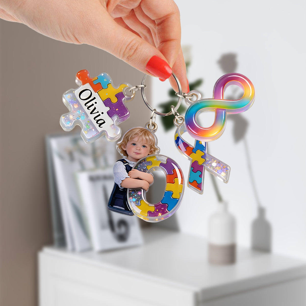 Autism Letter - Personalized Autism Awareness Keychain With Charms