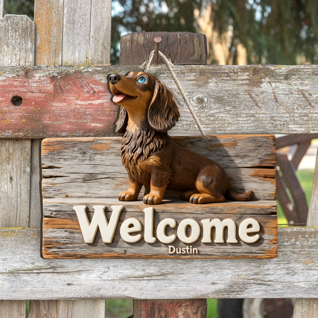 Welcome - Personalized Dog Custom Shaped Wood Sign