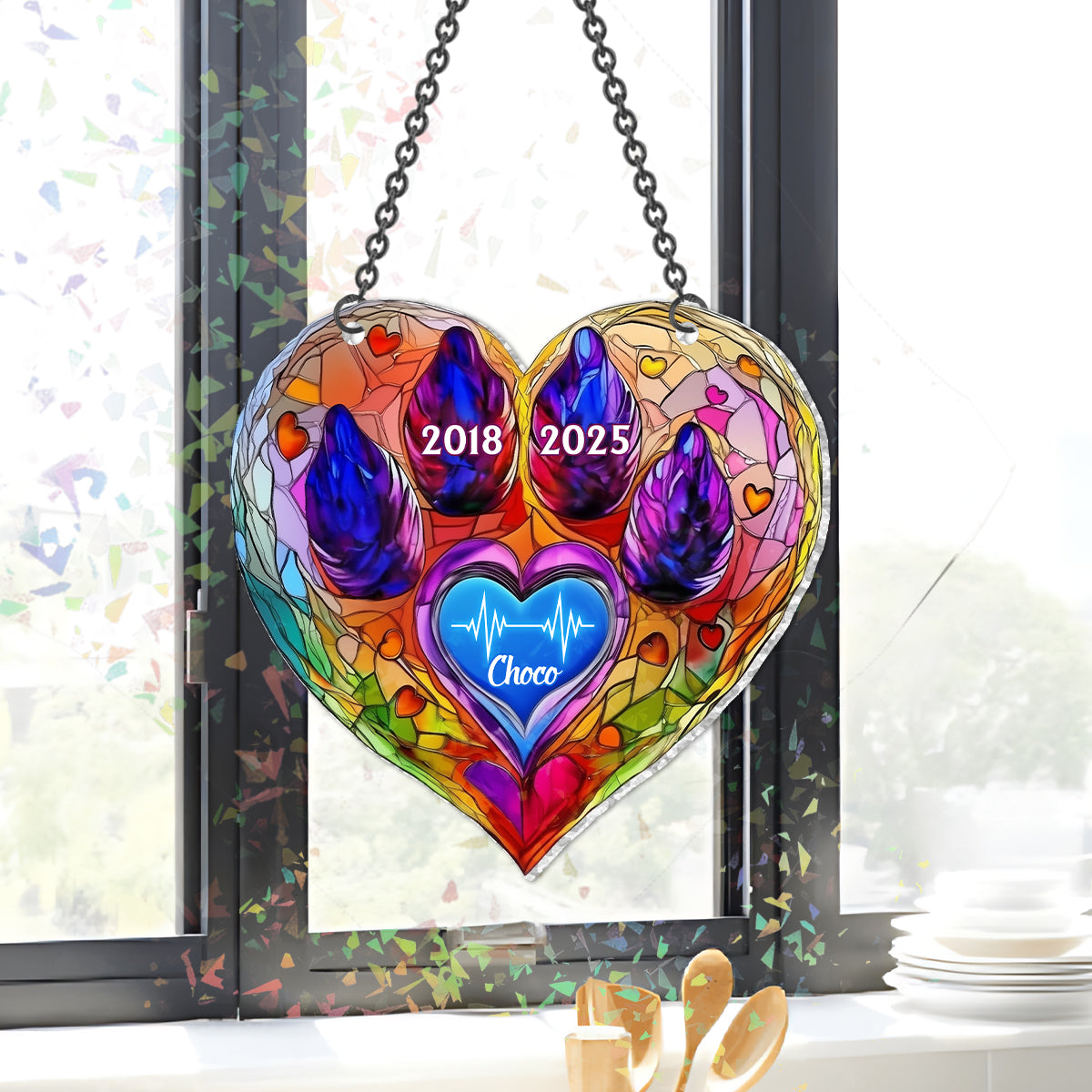 Souvenir d'animal de compagnie du Pont de l'Arc-en-ciel - Hologramme commémoratif personnalisé pour chien, à suspendre à la fenêtre, attrape-soleil