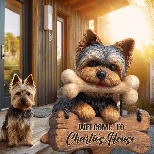 Welcome To My House - Personalized Yorkshire Terriers Acrylic Garden Sign