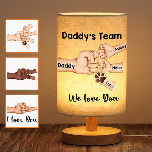 Daddy's Team First Bump - Personalized Father Table Lamp with Wood Base