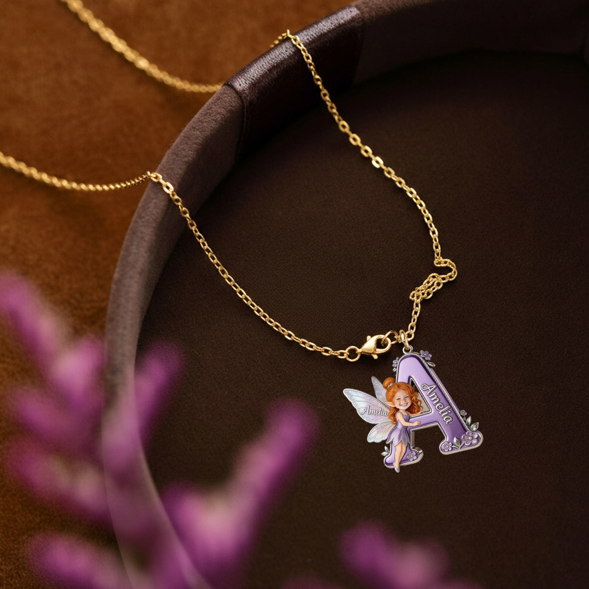 Fairy Character Alphabet Letter - Personalized Kid Shaped Metal Pendant Necklace