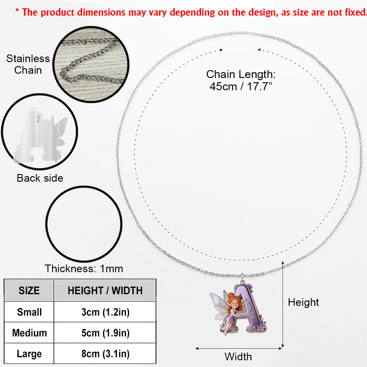 Fairy Character Alphabet Letter - Personalized Kid Shaped Metal Pendant Necklace