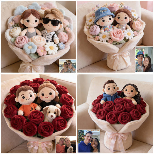 Lovely Couple Flowers Red Roses Bouquet - Personalized Couple Faux Fur Shaped Pillow